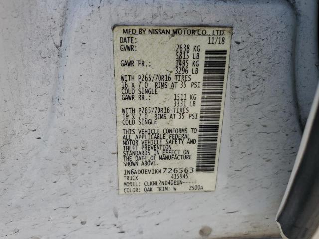 1N6AD0EV1KN726563 Nissan 2019