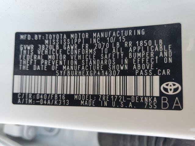 5YFBURHEXGP414307 Toyota 2zr-fe