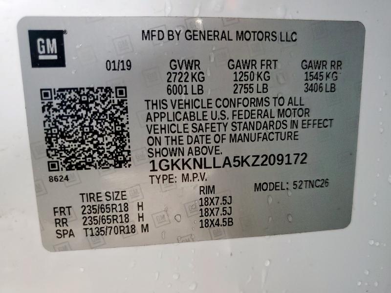 1GKKNLLA5KZ209172 GMC ACADIA SLE