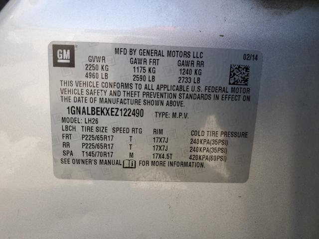 1GNALBEKXEZ122490 Chevrolet lea - flex fuel (gas/alc), aluminum, high output