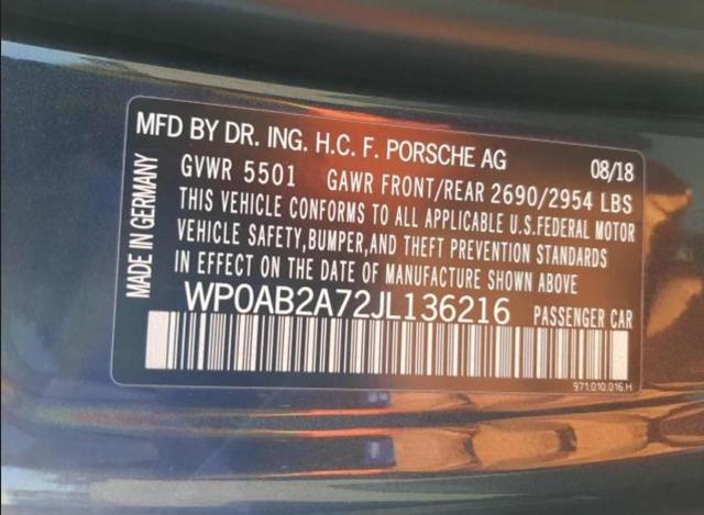WP0AB2A72JL136216 Porsche 2018