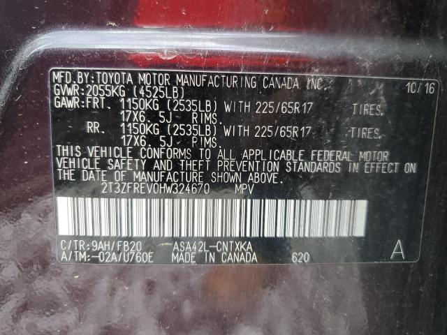 2T3ZFREV0HW324670 Toyota 2ar-fe