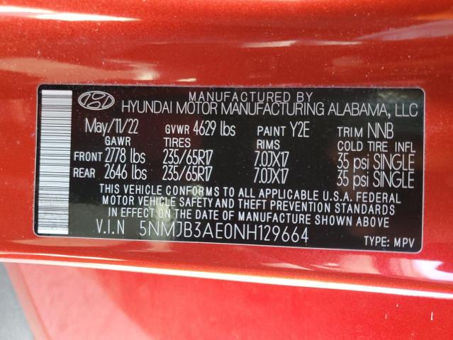 5NMJB3AE0NH129664 Hyundai gdi theta iii