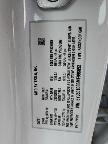 5YJ3E1EB6MF998693 Tesla 2021