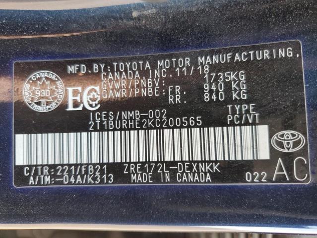 2T1BURHE2KC200565 Toyota 2zr-fe