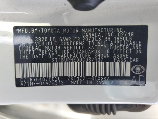 2T1BURHE9JC067107 Toyota 2zr-fe