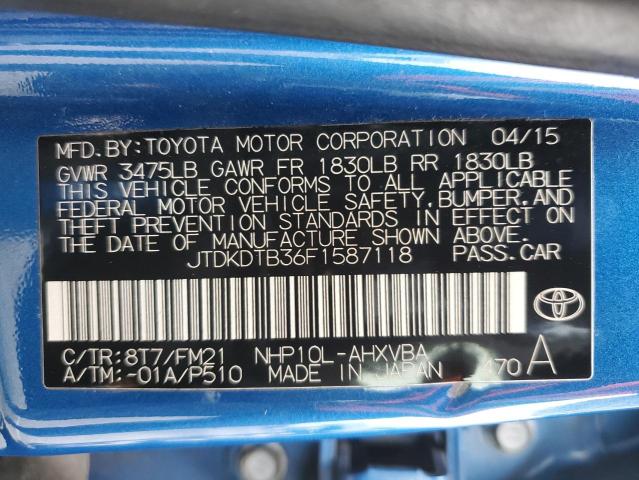 JTDKDTB36F1587118 Toyota PRIUS C
