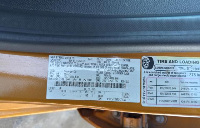 3FADP4BJ3GM158100 Ford 1.6l ti-vct premium fuel