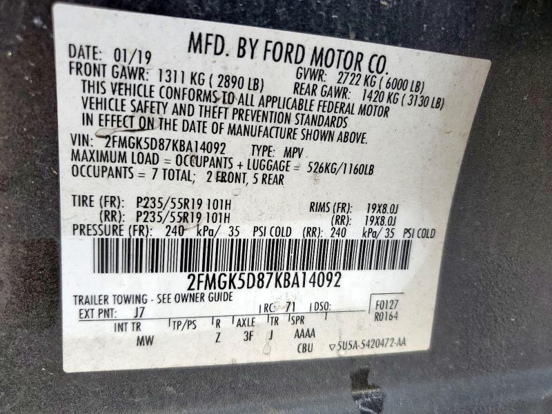 2FMGK5D87KBA14092 Ford FLEX LIMIT