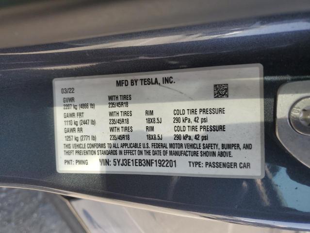 5YJ3E1EB3NF192201 Tesla MODEL 3