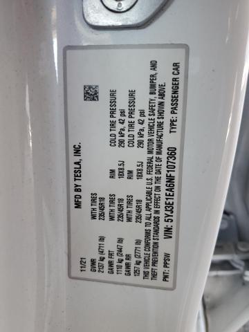 5YJ3E1EA6NF107360 Tesla 2022