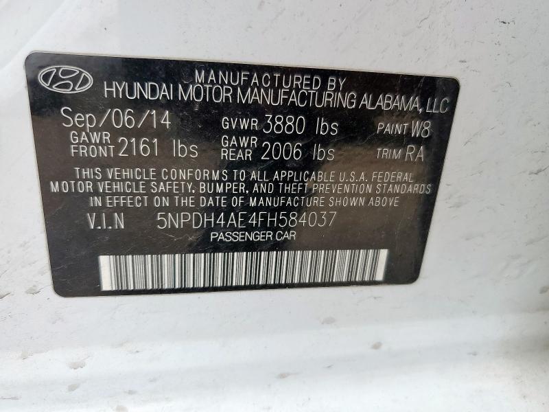 5NPDH4AE4FH584037 Hyundai ELANTRA SE