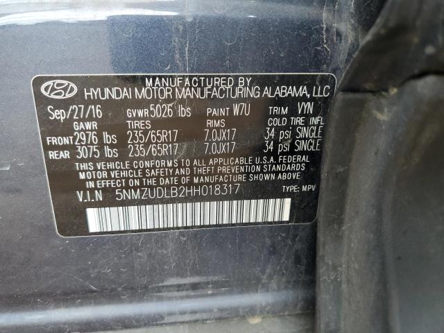 5NMZUDLB2HH018317 Hyundai gdi theta ii