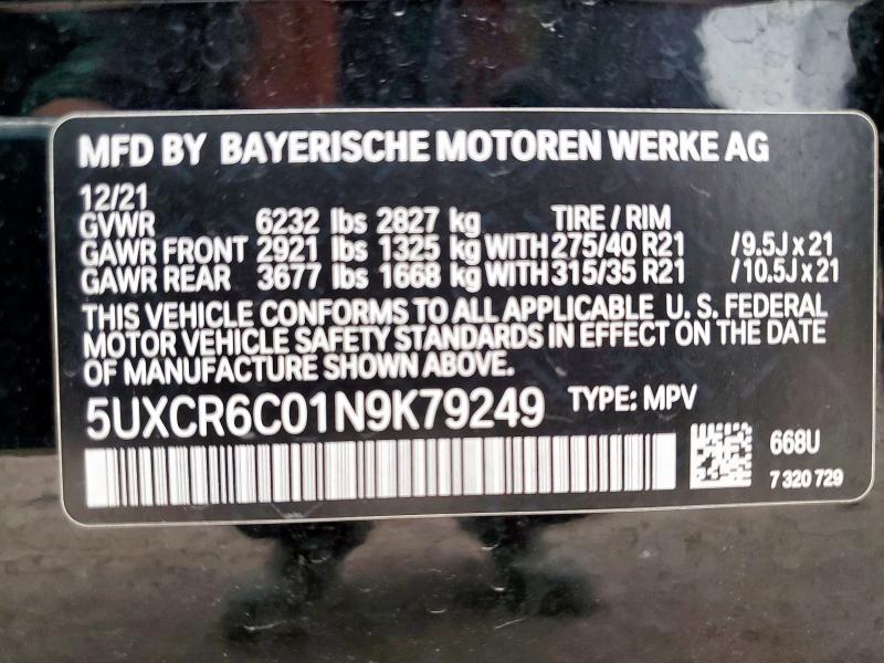 5UXCR6C01N9K79249 BMW X5 XDRIVE4