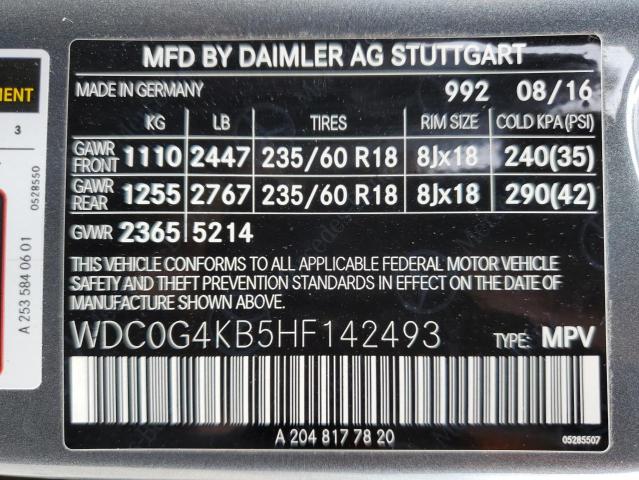 WDC0G4KB5HF142493 Mercedes-Benz m274
