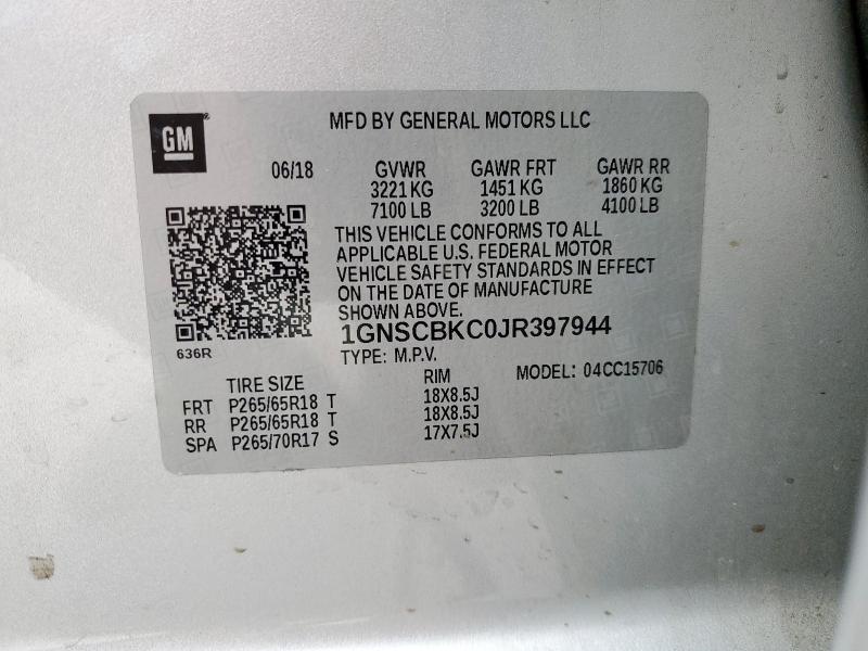 1GNSCBKC0JR397944 Chevrolet TAHOE C150