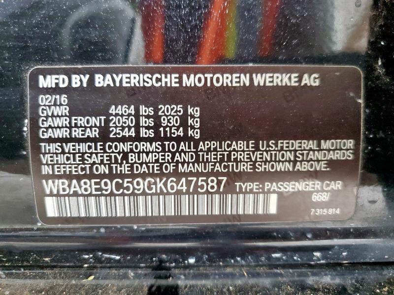 WBA8E9C59GK647587 BMW 328 I SULE