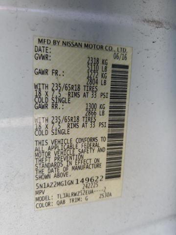 5N1AZ2MG1GN149622 Nissan 2016