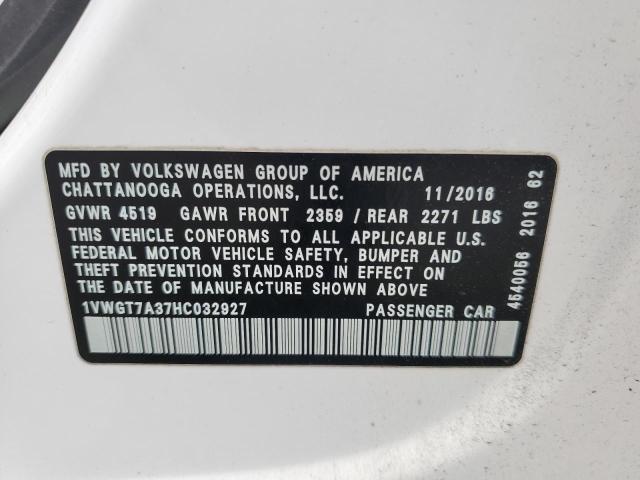 1VWGT7A37HC032927 Volkswagen PASSAT SE