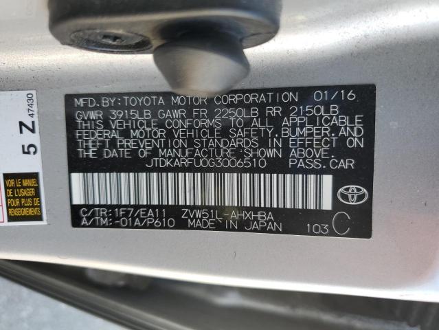 JTDKARFU0G3006510 Toyota 2zr-fxe,1nm
