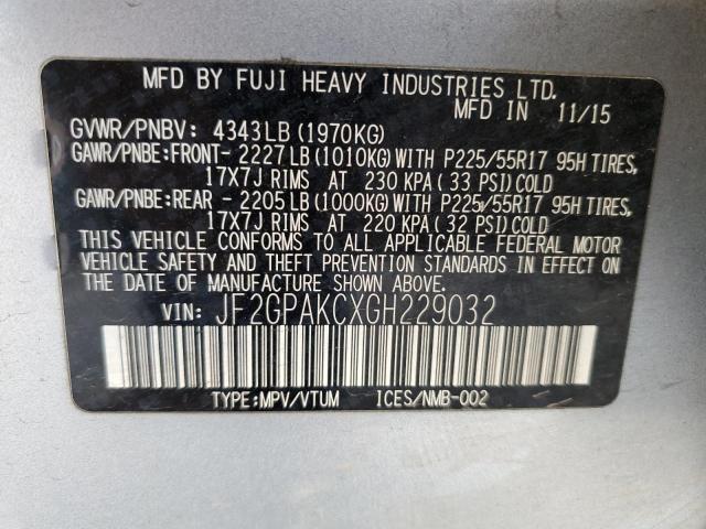 JF2GPAKCXGH229032 Subaru naturally aspirated