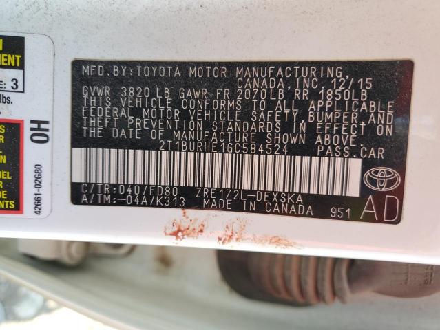 2T1BURHE1GC584524 Toyota COROLLA L