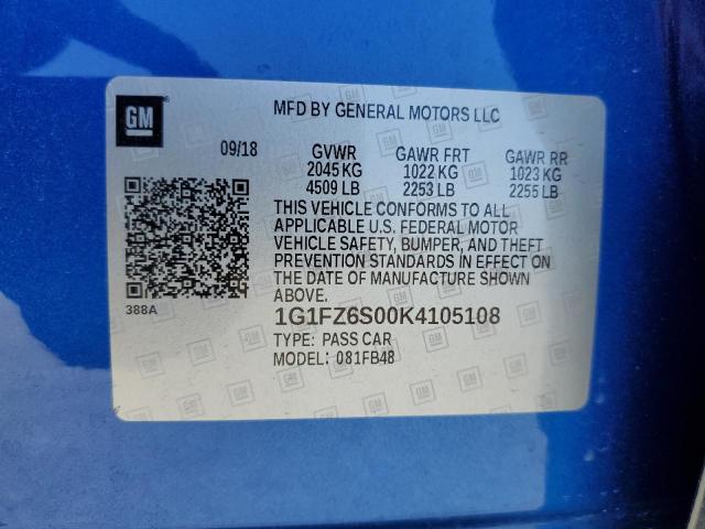 1G1FZ6S00K4105108 Chevrolet 2019