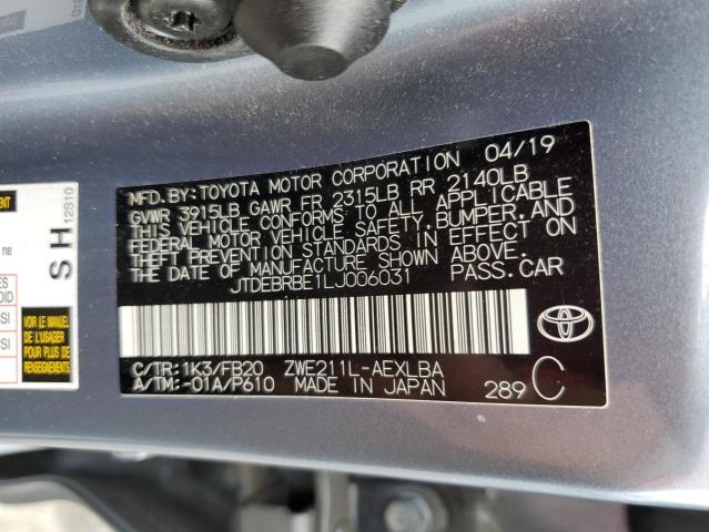 JTDEBRBE1LJ006031 Toyota 2zr-fxe, 1nm