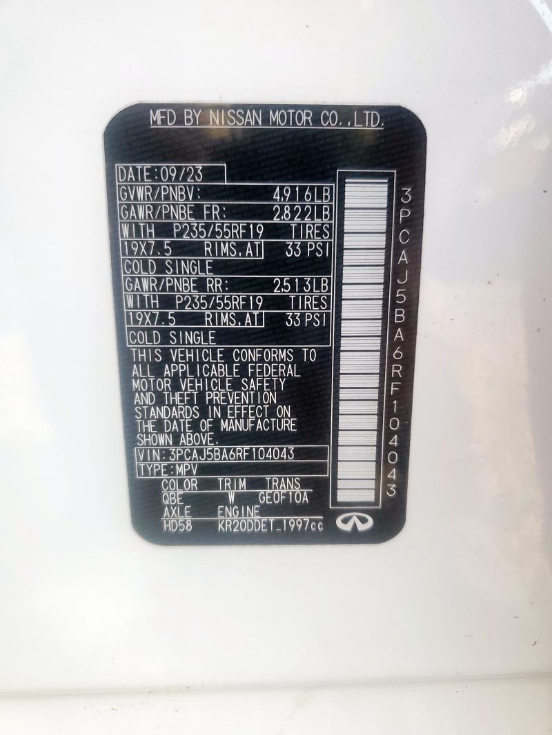 3PCAJ5BA6RF104043 Infiniti Qx50 Luxe