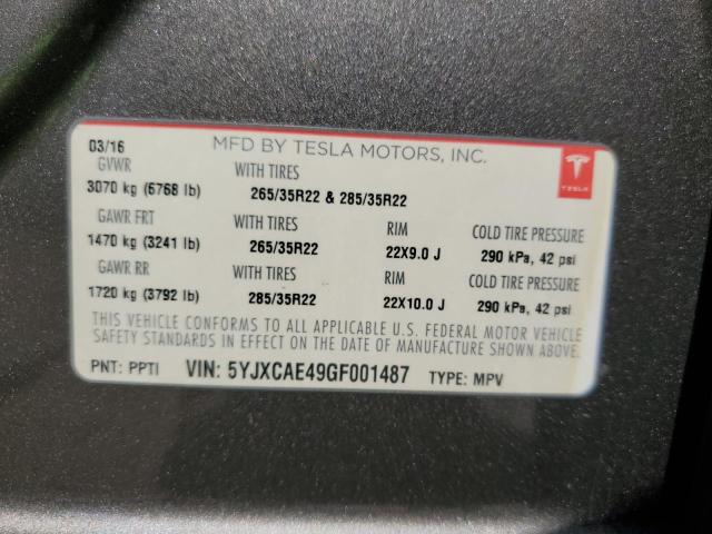 5YJXCAE49GF001487 Tesla 2016
