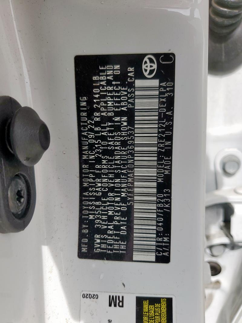 5YFEPMAE0NP369537 Toyota COROLLA LE
