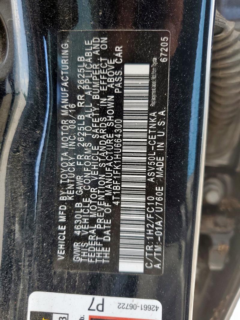 4T1BF1FK1HU664300 Toyota 2ar-fe