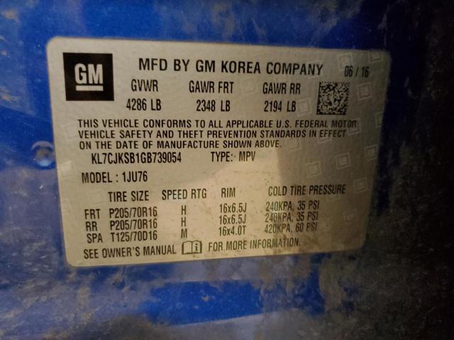 KL7CJKSB1GB739054 Chevrolet TRAX LS