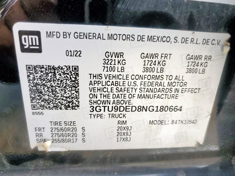 3GTU9DED8NG180664 GMC SIERRA LIM