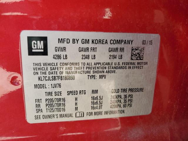 KL7CJLSB7FB180890 Chevrolet TRAX 1LT