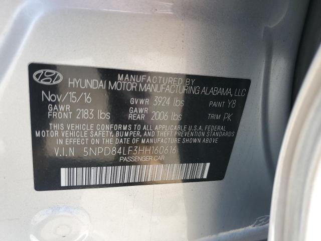 5NPD84LF3HH160616 Hyundai 2017