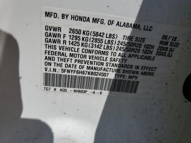 5FNYF6H67KB024507 Honda j35y6