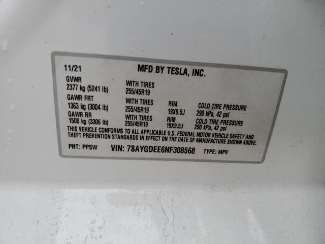 7SAYGDEE6NF308568 Tesla Model Y
