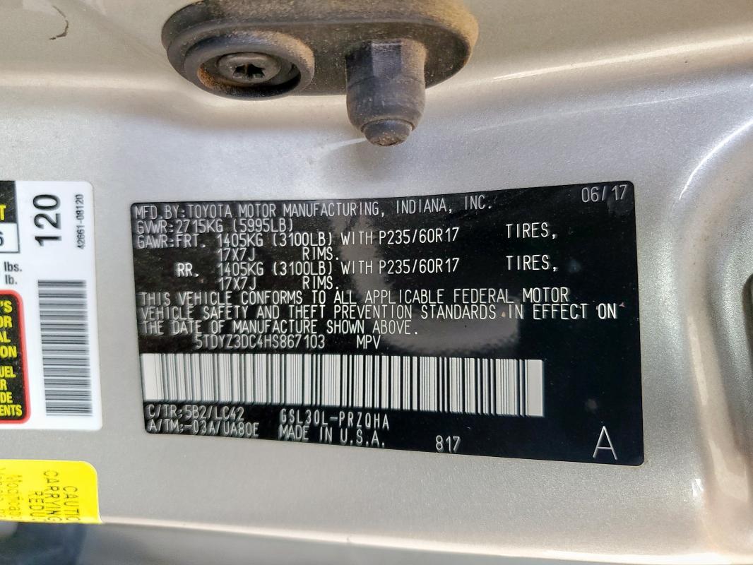 5TDYZ3DC4HS867103 Toyota 2gr-fks