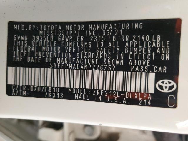 5YFEPMAE4MP226752 Toyota 2zr-fae