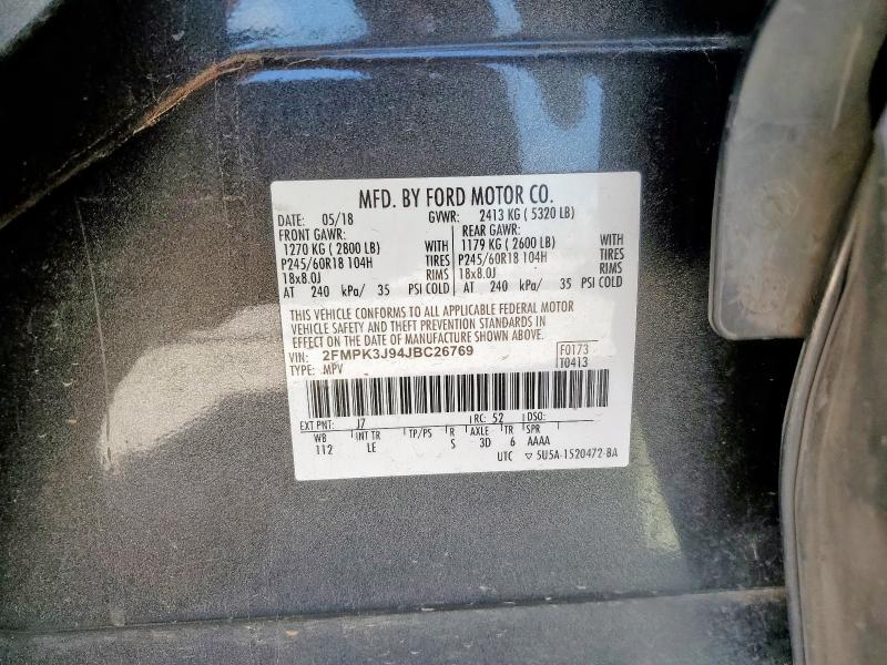 2FMPK3J94JBC26769 Ford 2.0l gtdi w/premium fuel