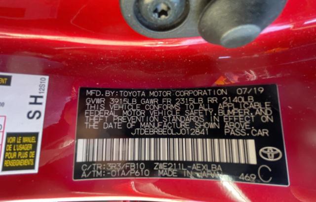 JTDEBRBE0LJ012841 Toyota COROLLA LE
