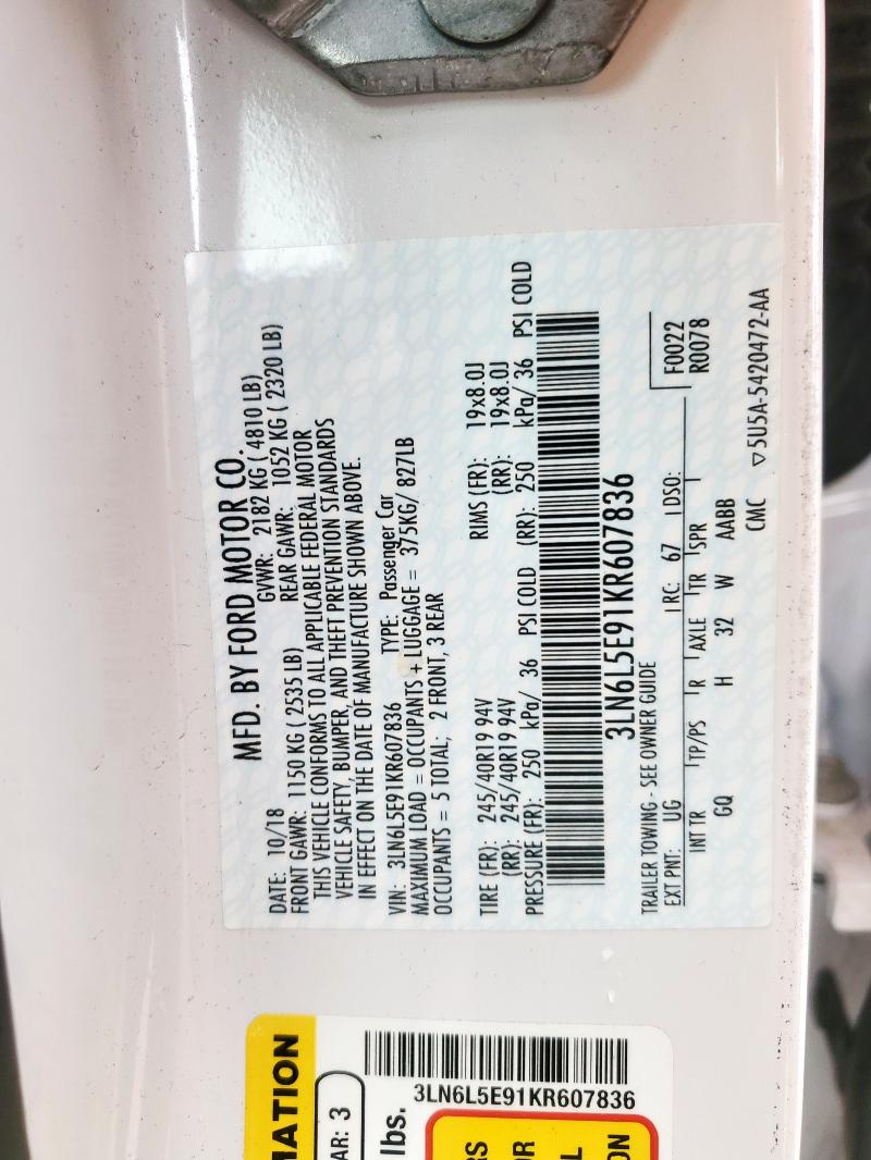 3LN6L5E91KR607836 Lincoln MKZ RESERV
