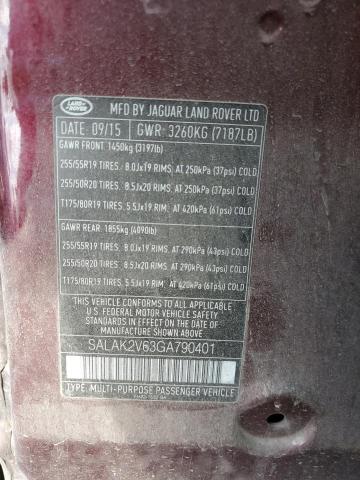SALAK2V63GA790401 Land Rover s/c lev2 ulev