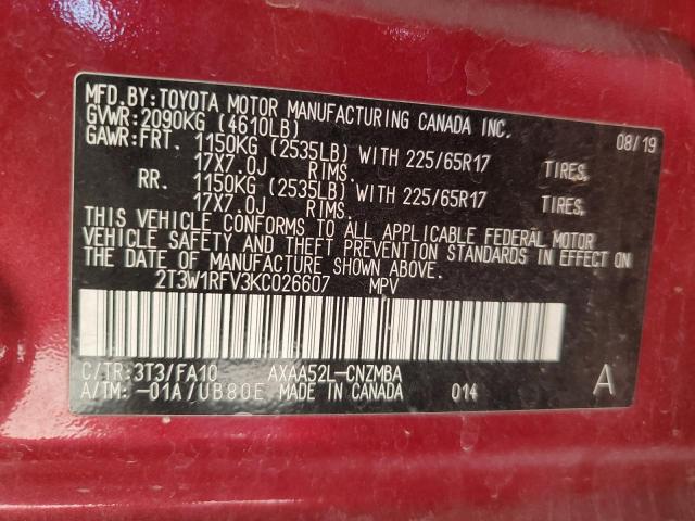 2T3W1RFV3KC026607 Toyota a25a-fks