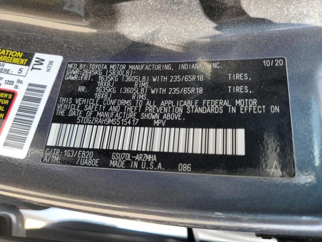5TDGZRAH9MS515417 Toyota 2gr-fks