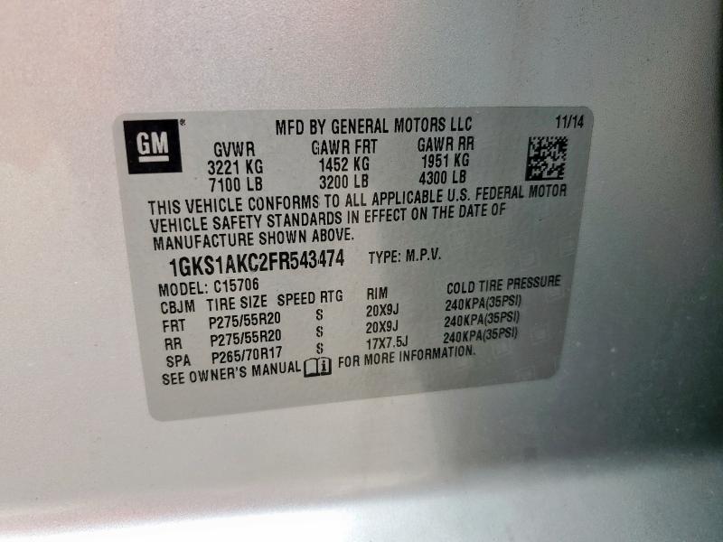 1GKS1AKC2FR543474 GMC YUKON SLE