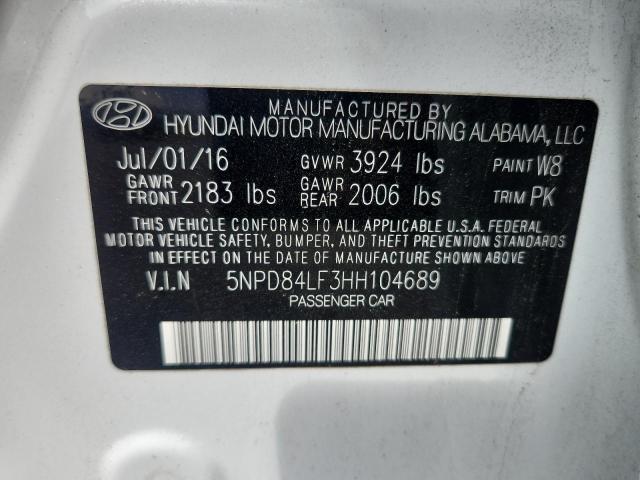 5NPD84LF3HH104689 Hyundai 2017