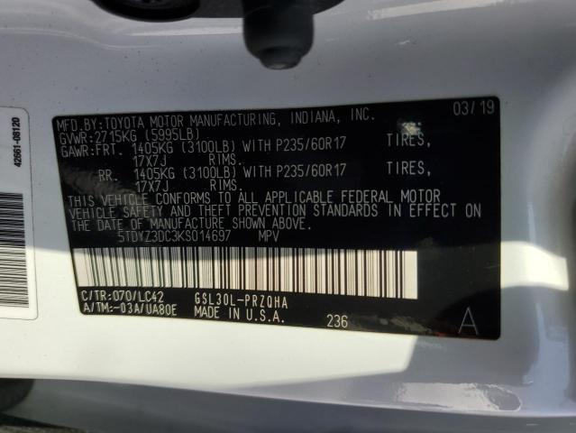 5TDYZ3DC3KS014697 Toyota 2gr-fks