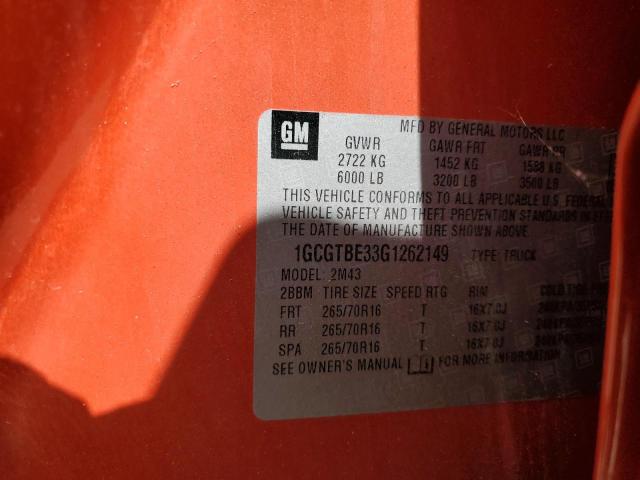 1GCGTBE33G1262149 Chevrolet lfx - sidi, vvt, e85 max, aluminum